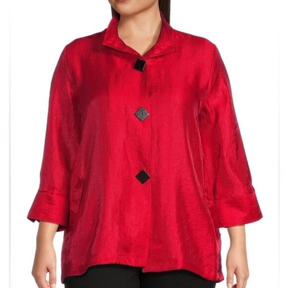 Ali Miles Shimmer Wire Collar Shirt Jacket Womens Plus Sz 3X Wired Collar Artsy - Picture 1 of 8
